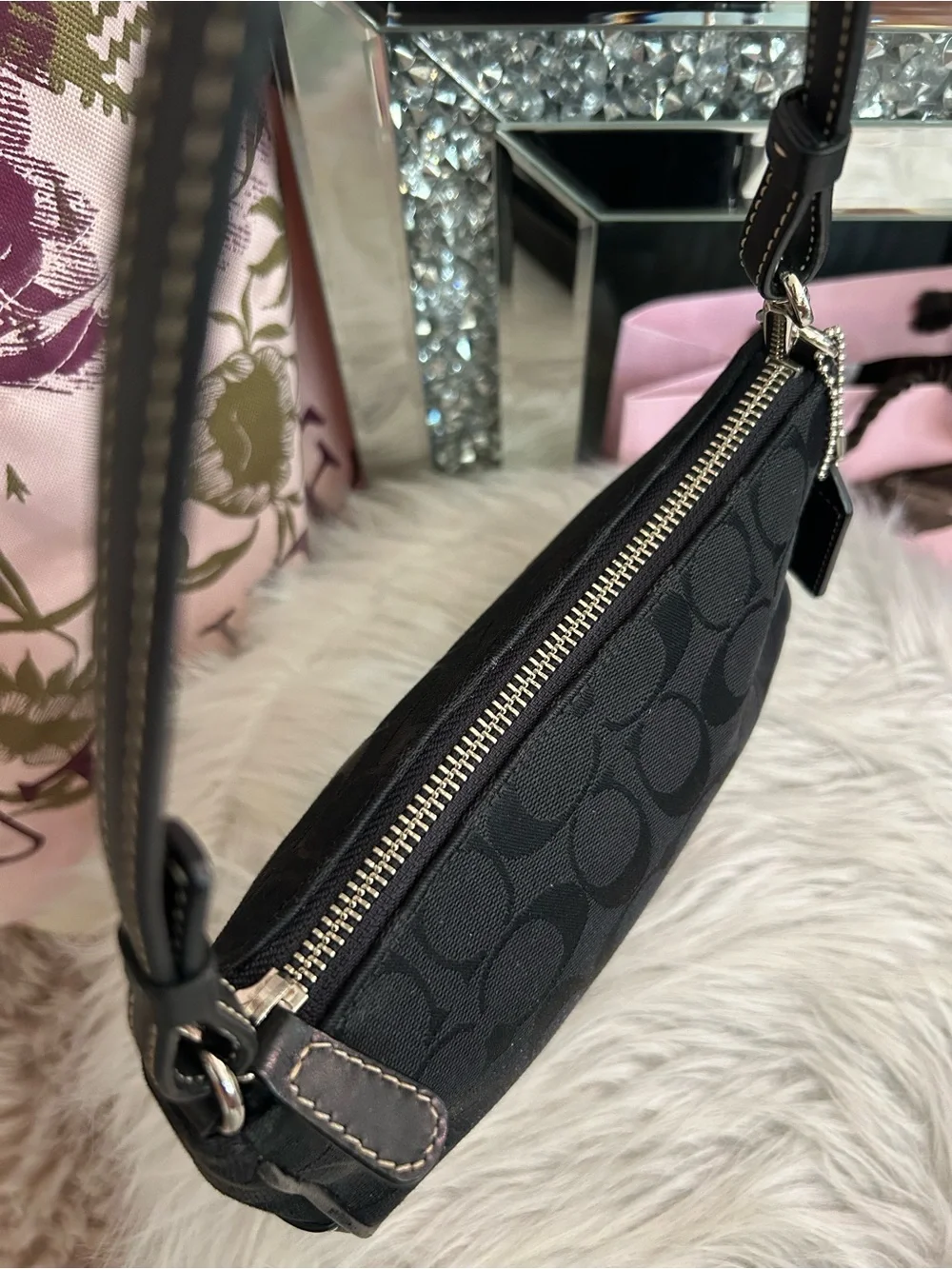 Y2K Vintage COACH 6094 Demi Black Signature Logo Baguette Bag